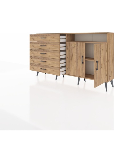 Arges Konsol 2 Raflı 5 Çekmeceli 2 Kapaklı 176x30x99 Çam-çam Çam-çam