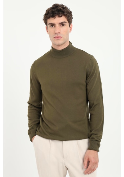 Dufy Erkek Slim Fit Yarım Balıkçı Yaka Haki Triko-18496