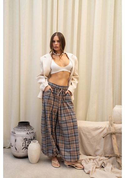 Mai Studios Jolene Ekoseli Füme Şalvar Pantolon
