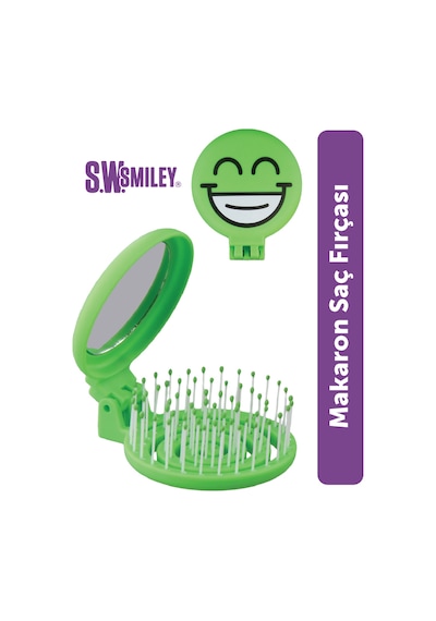 Beauty Makaron X Sw. Smiley Saç Fırçası - 3d Esnek, Aynalı, Çanta Boy - Compact Detangler Yeşil