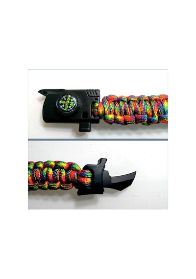 Omeniv Paracord Bileklik Düdük Pusula Bıçak 4 Fonksiyon Outdoor Siyah