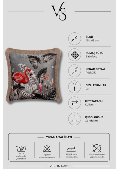 Tropikal Flamingo Desenli Püsküllü Babyface Dokuma Dekoratif Kırlent Kılıfı Çok Renkli