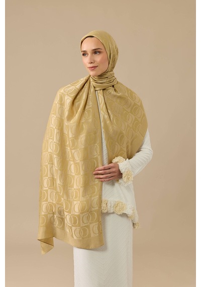 İmannooor Dama Desen Gold Naia Pamuk Şal 70x200