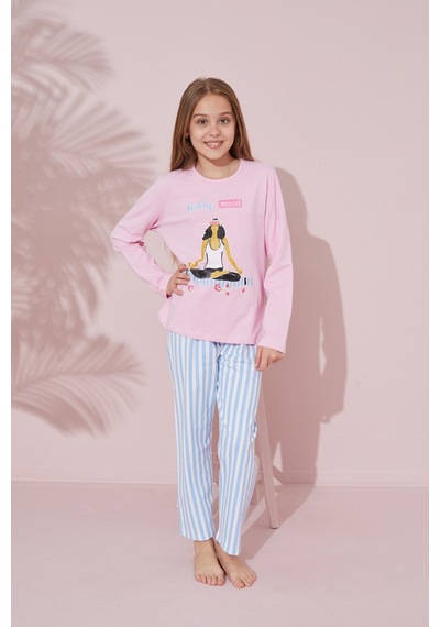 Siyah İnci Pamuklu Örme Pijama Takım 24241086 Pembe