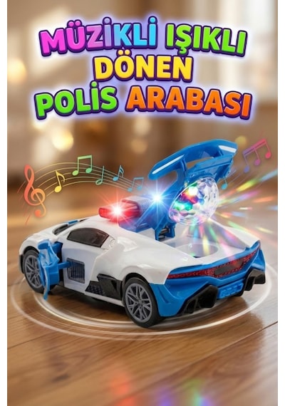Oyuncak Polis Arabası - Müzikli Işıklı 360 Derece Dönen Ve Kapıları Açılan Pilli Araba 25 Cm Çok Renkli