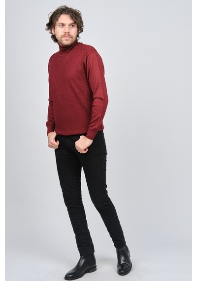 Ateş Triko Erkek Balıkçı Yaka Desenli Yün Kazak 6091598 Bordo Bordo