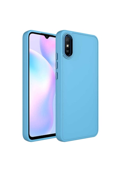 Xiaomi Redmi 9a Kılıf Metal Çerçeve Ve Buton Tasarımlı Silikon Zore Luna Kapak Sierra Mavi