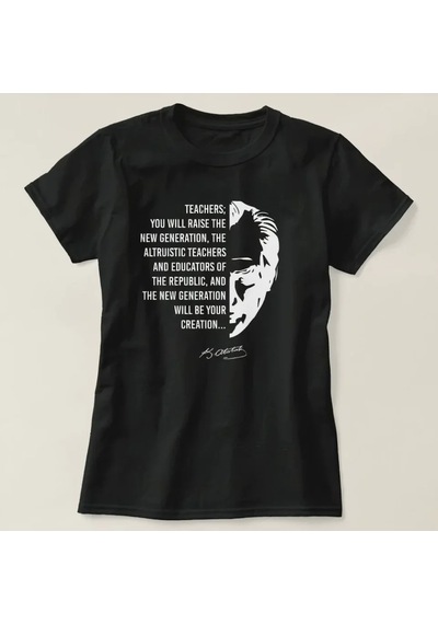 Efnaz Style 24 Kasım Öğretmenler Günü Temalı Baskılı Bisiklet Yaka T-shirt - Siyah