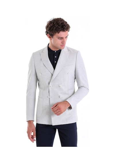 Hatemoğlu Gri Slim Fit Düz Sivri Yaka Kruvaze Casual Ceket Gri