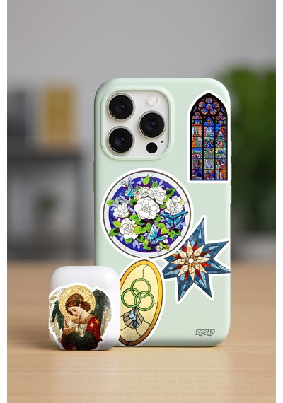 Vitray Stained Glass Temalı Telefon Laptop Bullet Journal Yapışkanlı Folyo Sticker Paketi 25 Adet Çok Renkli