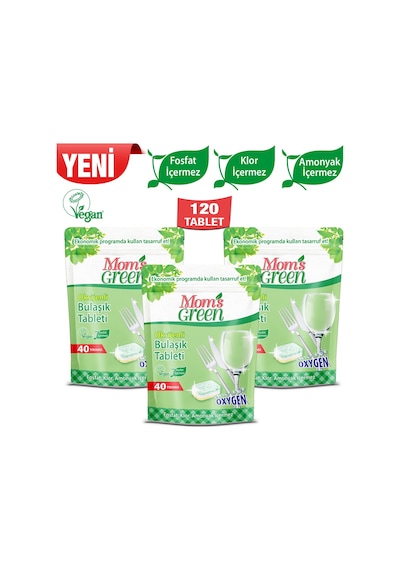 Mom's Green Oksijenli Bulaşık Makinesi Tableti 3 x 40 Tablet