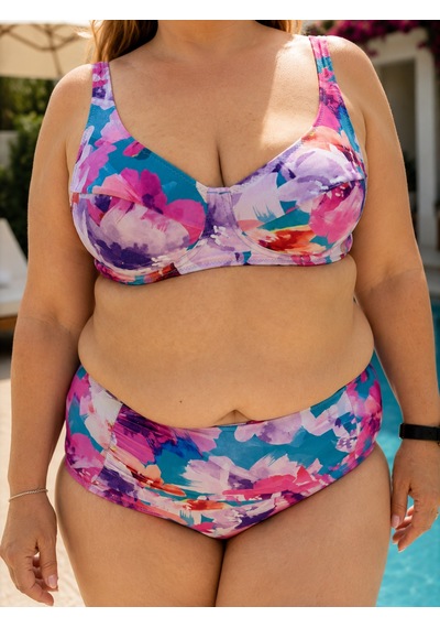 Desenli Yüksek Bel Kaplı Bikini Takımı Çok Renkli