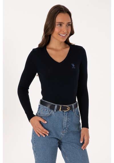 U.S. Polo Assn. Kadın Lacivert V Yaka Basic Kazak 50307712-VR033
