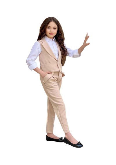 Riccotarz Kız Çocuk Gümüş Düğme Detaylı Yelek Gabardin Beyaz Gömlek Krem Alt Üst Takım Krem Riccotarz Kız Çocuk Gümüş Düğme Detaylı Yelek Gabardin Beyaz Gömlek Krem Alt Üst Takım Krem