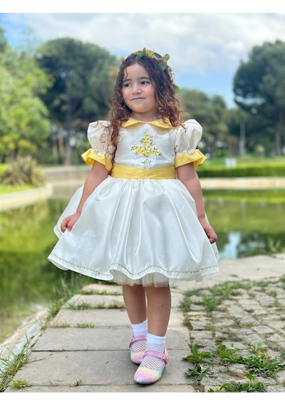 H L Y Karol Tasarım Sarı Papatya Vintage Kız Bebek Elbise,doğum Günü Elbise,fotoğraf Çekim Elbise,0-12 Yaş Uygun KREM