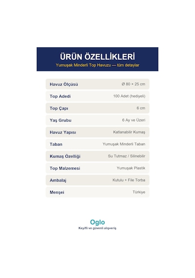 Top Havuzu 100 Top Dahil Yumuşak Minderli Bebek Oyun Havuzu, Katlanır Çocuk Oyun Parkı Top Seti 0+ Yaş Mavi