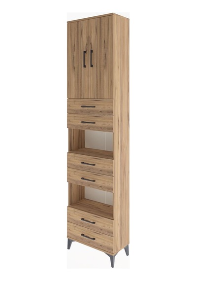 Arges Dolap 5 Raflı 6 Çekmeceli 2 Kapaklı 60x30x243 Çam-çam Çam
