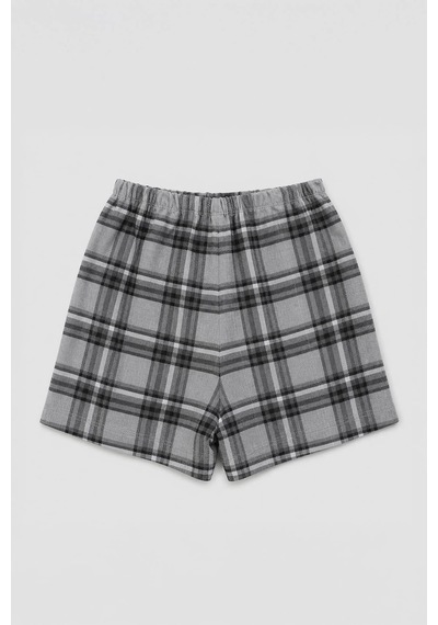 Markapia Kadın %100 Pamuk Ekose Desenli Bağcıklı Pijama Şort Gri