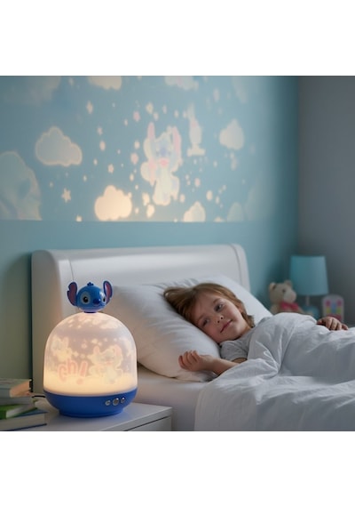 Stitch Temalı Dönen Ve Renkli Star Master Projeksiyon Gece Lambası Beyaz