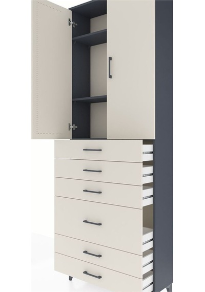 Arges Dolap 3 Raflı 6 Çekmeceli 2 Kapaklı 88x30x243 Antrasit-aytaşı Antrasit