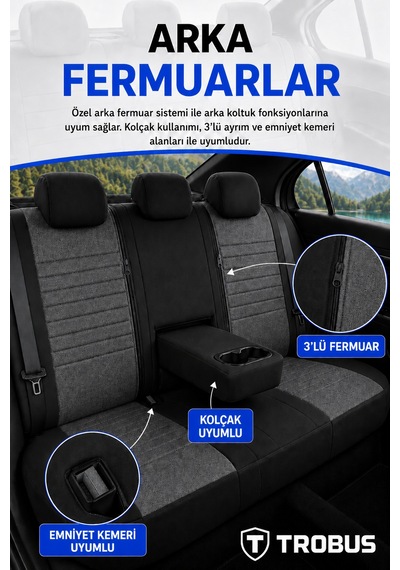 Audi Q5 2010-2017 Uyumlu Levante Serisi 2+1 Ticari Bel Destekli Keten Füme Siyah Koltuk Kılıfı