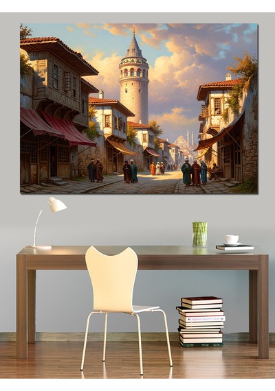 Tarihi İstanbul Sokağı Ve Galata Dekoratif Kanvas - Mdf Ahşap Tablo