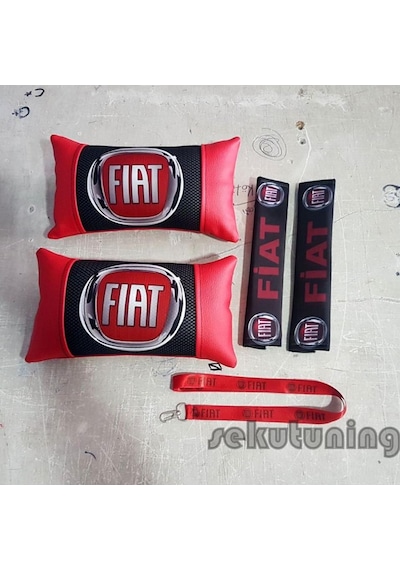 Fiat Kırmızı Lüks Deri Boyun Yastığı,Kemer Pedi,Ayna Ipi Set (269011430)