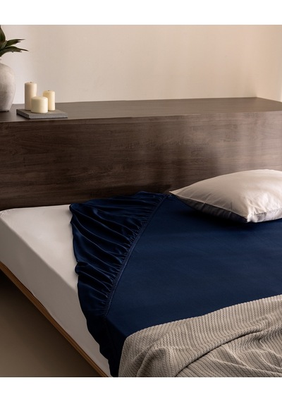Madame Coco Ciel King Size Plus %100 Pamuk Lastikli Saten Çarşaf - Lacivert 8684427179390 Çok Renkli