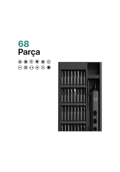 Hassas Şarjlı Otomatik Tornavida Vidalama Seti 5 Nm Tork Screwdriver 68 Parça X6832