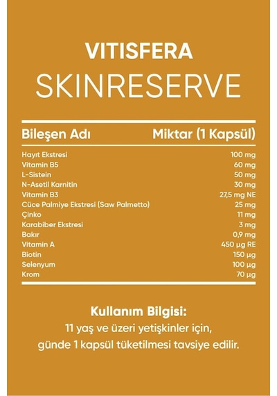 Vitisfera Skinreserve Cüce Palmiye Eki Multivitamin ve Multimineral İçeren Takviye Edici Gıda 30 Kapsül