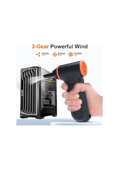 Turbo Fan, Şarjlı Hava Kompresörü, 3 Güç Modu, 52m/s Güçlü Üfleme, Bilgisayar - Araba - Klavye Temizliği İçin Güçlü Toz Üfleyici