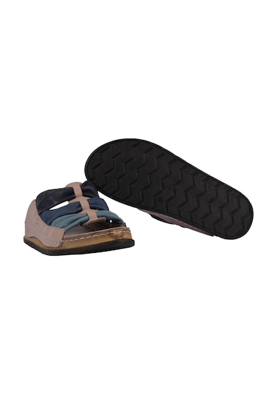 Napa Shoes Hakiki Deri Büzgülü Çok Bantlı Rahat Taban Kadın Terlik Napa-307 Vizon