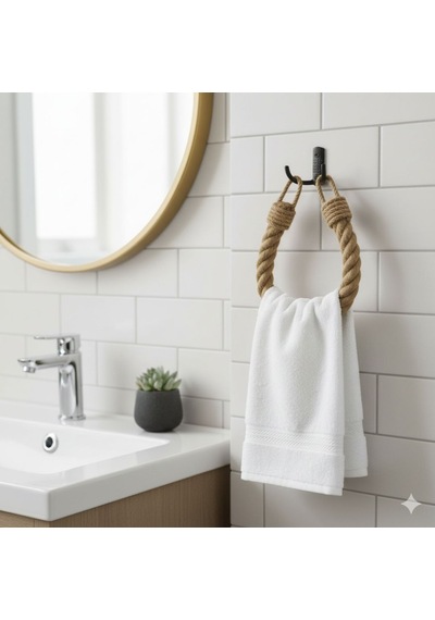 Dyris Doğal Jüt Halat Banyo Peçetelik Duvara Monte Tuvalet Kağıdı Tutucu Askı 45 Cm Kahverengi