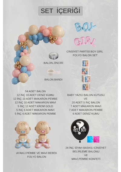 Cinsiyet Belirleme Parti Seti Baby Kutulu Boy Girl Temalı Konsept 6 Mavi-pembe