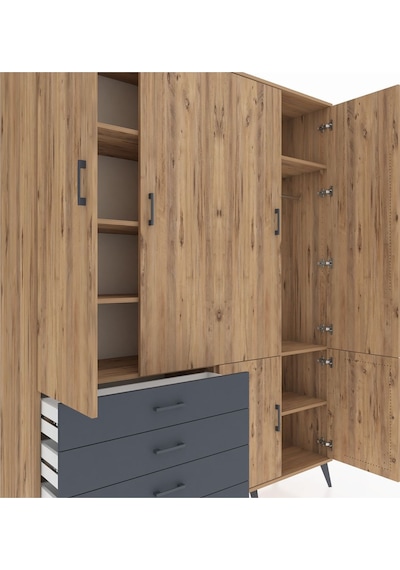 Hyperion Gardrop 7 Raflı 4 Çekmeceli Tek Askılı 176x44x221 Çam-çam/antrasit Çam/antrasit Hyperion Gardrop 7 Raflı 4 Çekmeceli Tek Askılı 176x44x221 Çam-çam/antrasit Çam/antrasit