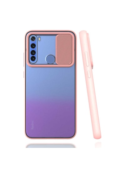 Kilifone - Xiaomi Uyumlu Redmi Note 8 - Kılıf Slayt Sürgülü Arkası Buzlu Lensi Kapak - Pembe Açık