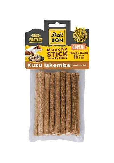 Delibon Süper Munchy Çubuk Kuzu İşkembeli Köpek Çiğneme Kemiği Kalın 15'li