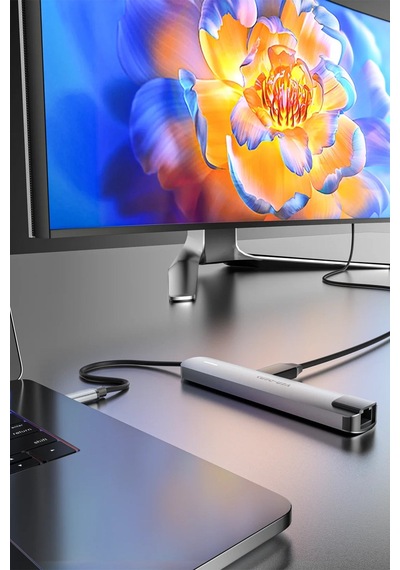 Ven-dens Vd-adp020 8 İ 1 Arada Usb-c Hub Adaptör, 4k 30 Hz Hdmı, 90 W Pd, Usb 3.0, Rj45, Gri