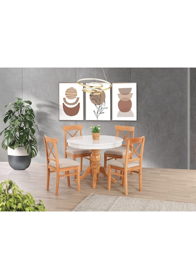 Beyaz Ahşap Ayaklı 100 100+30 Fiskos Açılır Lake Masa Beyaz