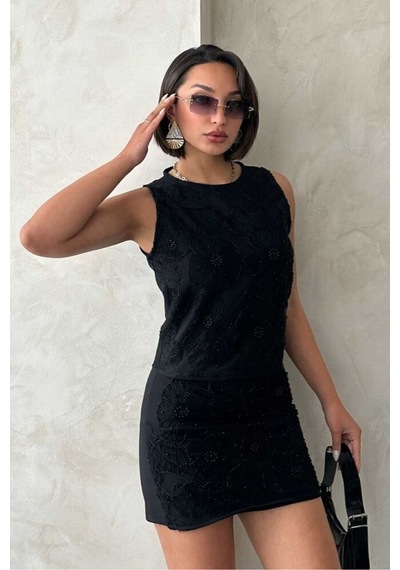 Verymoda Boncuk İşlemeli Kolsuz Bluz - D2769 Siyah