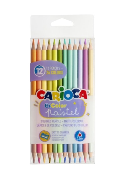 Pastel Renk Çift Taraflı Kuru Boya Kalem 12'li Set, Eğlenceli 124-Pembe