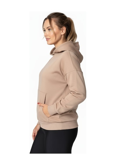 Oversize Kanguru Cepli Kapüşonlu Sweatshirt Koyu Bej