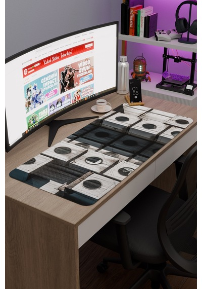 Brütalist Tarz Kaymaz Dikişli Kauçuk Oyuncu Mousepad V1 - 90x40 Xxl Gaming Mouse Pad Fare Altlığı