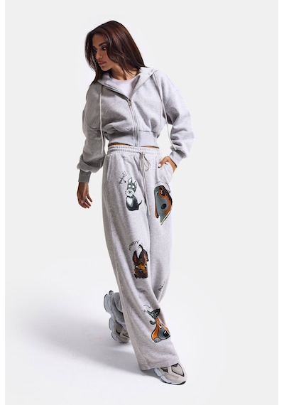 Kadın Gri W6-12 Sweatshirt Eşofman Pantolon 2'li Tasarım Takım
