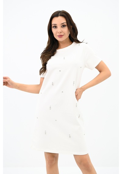 Koza Butik Kadın Taşlı Kısa Kollu Elbise 5212-24 001