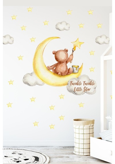 Yıldız Ressamı Sevimli Ayıcık Çocuk Odası Duvar Sticker Seti