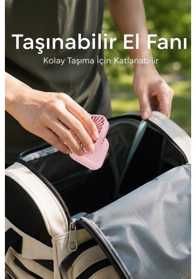 Özel Üretim Yazlık Esinti Hava F-05 Mini Fan Tutmalı Şarjlı Vantilatör Beyaz