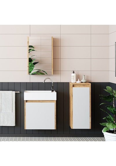 Roomart Ayaksız Tek Kapaklı Lavabolu 50 Cm Banyo Dolabı+Ayna Atlantik Çam - Beyaz Roomart Ayaksız Tek Kapaklı Lavabolu 50 Cm Banyo Dolabı+Ayna Atlantik Çam - Beyaz