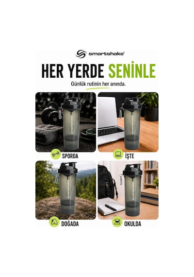 Smartshake Slim Serisi 500 Ml Siyah Protein Shaker