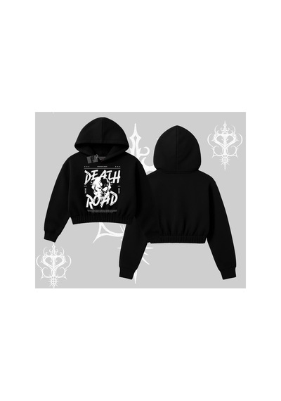 Tarzsokak Kapşonlu Crop Sweatshirt Death Road Memento Mori Street Manifest Siyah